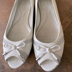 Geox White Leather Open Toe Flat